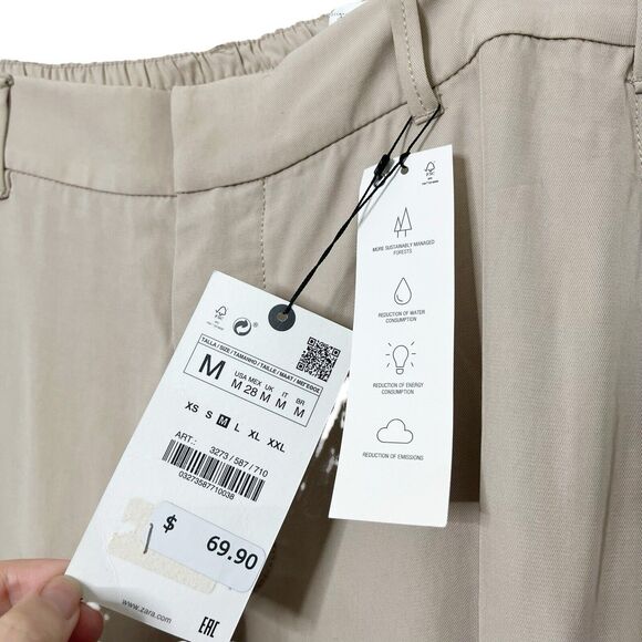 Zara NWT High Rise Wide Leg Trousers Women’s Size Medium Neutral Relaxed Fit - Picture 9 of 14